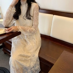 新款 复古女装连衣裙纯色 连衣裙蕾丝
