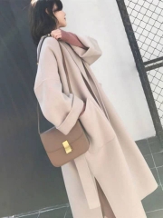 韩版毛呢大衣女中长款学生宽松秋冬季收腰百搭呢子外套女 白色 均码