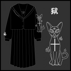 狱 原创不良JK制服斯芬克斯猫火焰一本襟黑色长袖水手服