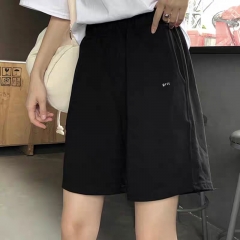 cec裤子黑色五分裤bf女宽松阔腿休闲运动松紧腰韩国纯棉短裤ins潮