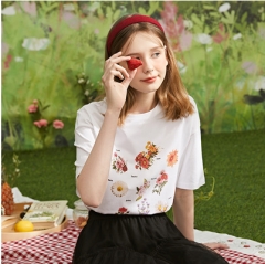 阔色白色趣味印花T恤女2020夏季新款韩版打底衫短袖宽松上衣 白色 M