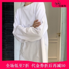 白色打底衫女春季新款长袖内搭上衣韩版宽松洋气黑色圆领T恤