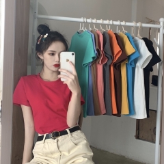 2020夏季女装纯色t恤短袖超火修身网红糖果色上衣服ins风