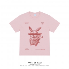 九街潮牌动漫印花情侣宽松T恤 白色、黑色、粉色 S、M、L、XL、2XL、3XL