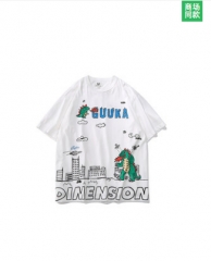 九街潮牌白色动漫涂鸦怪兽宽松五分袖T恤 白色 XS、S、M、L、XL、2XL