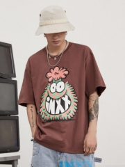 九街潮牌小怪兽系列情侣印花宽松T恤 黑色、咖啡色、粉色 S、M、L、XL