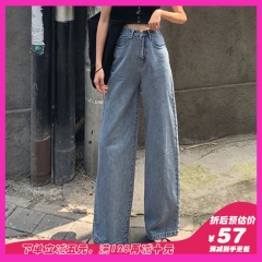 韩韩版高腰阔腿裤直筒老爹裤子2020春季新款宽松ins潮拖地牛仔裤女