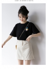 2020新款黑色短袖T恤女宽松韩版印花体恤学生百搭纯棉原宿风上衣