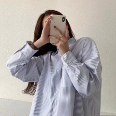 外穿条纹衬衫女复古港味2020新款春秋季设计感百搭盐系长袖上衣潮
