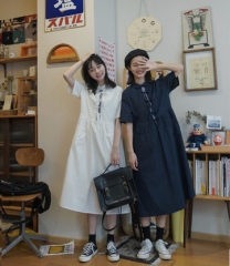 娃娃领短袖连衣裙女2020夏季学院风减龄显瘦显瘦中长裙 白色 S