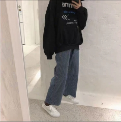 ins超火卫衣女秋冬waitmore连帽加绒加厚外套韩版潮学生宽松上衣 黑色 M