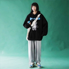 TUOKE脱壳卡通连帽卫衣女宽松韩版2020新款春秋薄款学生休闲外套 黑色 M