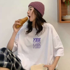 千春ins风前后字母印花短袖t恤女2020夏季韩版宽松休闲圆领上衣女 白色 S