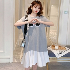 连衣裙女夏季2020新款韩版网红学生宽松大码中长款超仙A字裙子潮 灰色 s