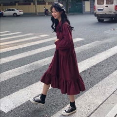 2020年新款春秋韩版ins超仙森系法式少女显瘦a字连衣裙女学生裙子 红 均码