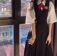 原创护奶裙日系JK制服百褶裙正版学生卡奶裙学院风连衣裙套装全套 黑色 S