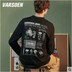 Varsden/华尔思丹秋季新款打底衫男内搭圆领ins 宽松潮流长袖T恤 白 M