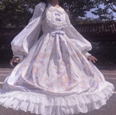 洛丽塔裙子 少女学生全款夏季白菜洋装长袖夏装lolita白色 连衣裙 图片色 M