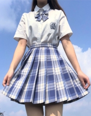 收藏宝贝 (5人气)  兔缝缝咩A正版原创jk制服日系格子裙学院高腰半身裙百褶裙兔姬舍 短袖衬衫+领