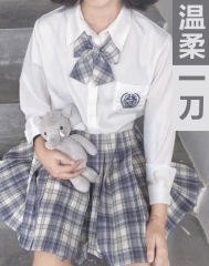 兔缝缝温柔一刀兔姬舍jk制服裙格裙套装全套正版学生百褶裙短裙女 短袖衬衫+领结 X