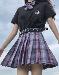 【电竞少女】jk制服格裙女正版日系学院风高腰短裙学生百褶裙全套 短袖衬衫+领结 X
