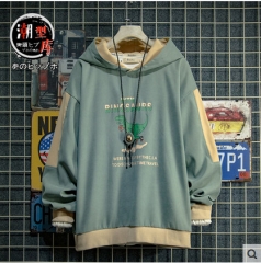 日系潮牌春秋款青少年印花拼色连帽卫衣男韩版潮流学生上衣外套男