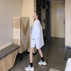 纯棉破洞打底衫T恤女长袖中长款白色内搭大码ins潮秋冬装加绒上衣 白色 均码