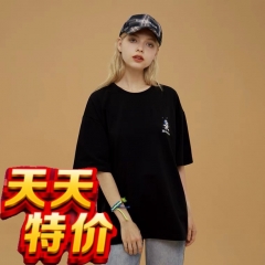 宜搭黑色短袖夏季新款潮牌印花BF宽松显瘦上衣