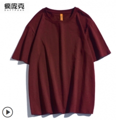 ulzzang纯棉短袖t恤男女ins潮酒红色cec超火百搭宽松显瘦半袖上衣 1 S
