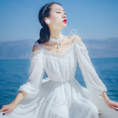 海边拍照衣服白色飘逸沙滩裙女夏旅游度假连衣裙超仙三亚旅行穿搭